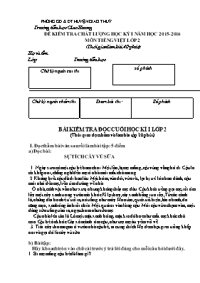 Đề kiểm tra chất lượng học kì I môn Tiếng Việt Lớp 2 - Năm học 2015-2016 - Trường TH & THCS Húc Nghì